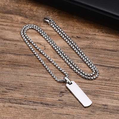 Blank Rectangle Stainless Steel Pendant Box Chain Necklaces for Men FS-WG55909-01-1