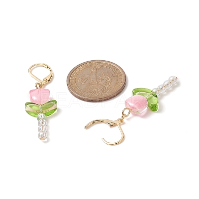 Lampwork Beaded Tulip Dangle Leverback Earrings EJEW-JE05232-1