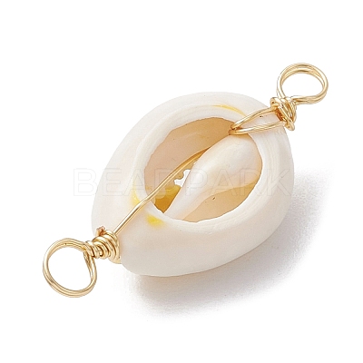 Natural Cowrie Shell Copper Wire Wrapped Shell Shape Connector Charms PALLOY-JF02939-02-1