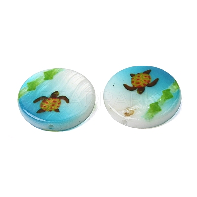 Ocean Printed Natural Freshwater Shell Flat Round Beads SHEL-A006-13H-1