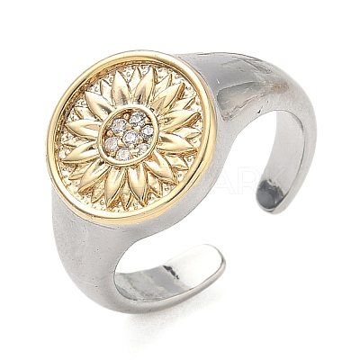 Brass Micro Pave Clear Cubic Zirconia Cuff Rings RJEW-G364-01GP-01-1