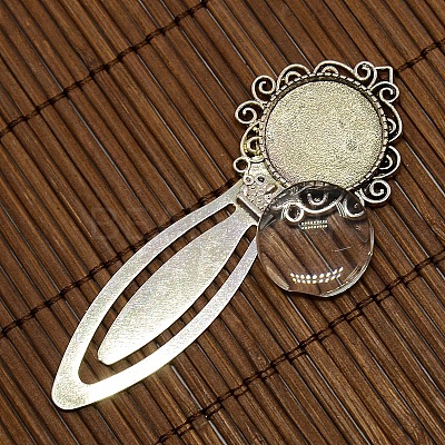 20mm Clear Domed Glass Cabochon Cover for Antique Silver DIY Alloy Portrait Bookmark Making DIY-X0125-AS-NR-1
