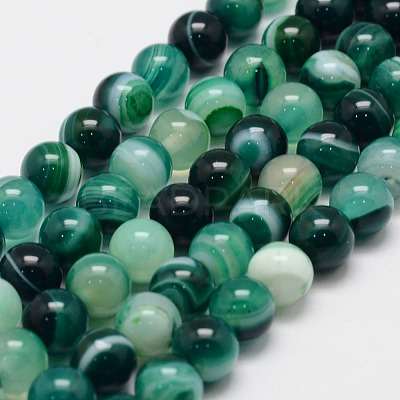 Natural Striped Agate/Banded Agate Bead Strands G-K155-B-8mm-07-1