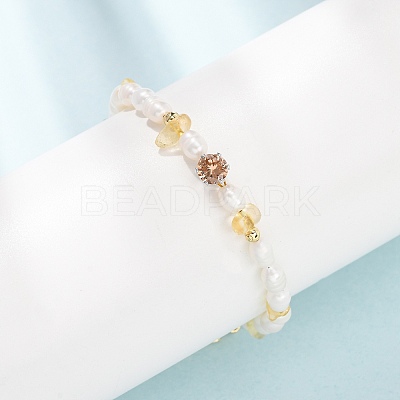 Natural Lemon Quartz(Heated) Chip and Rice Natural Pearl Beaded Bracelets GG-CBA3297-13G-B-1