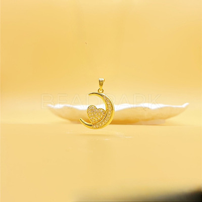 Moon & Heart Brass Micro Pave Clear Cubic Zirconia Pendant Necklaces FS-WG7C282-01-1