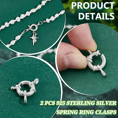 2Pcs 925 Sterling Silver Spring Ring Clasps STER-NB0001-11-1