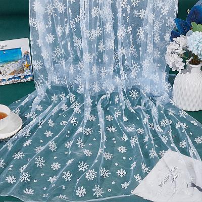 Snowflake Pattern Polyester Mesh Fabric DIY-WH0581-12A-1