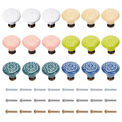 18Pcs 6 Color Round Embosssed Porcelain Drawer Handles DIY-CP0007-41-1