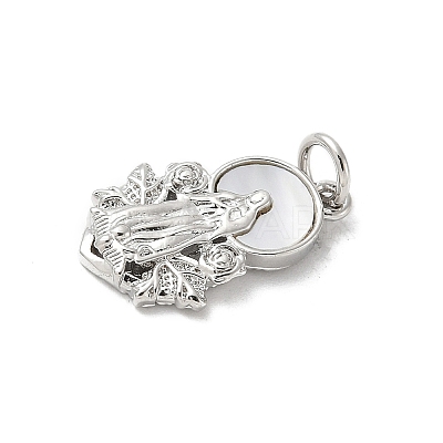 Brass Pave Natural White Shell Religion Pendants KK-S522-23P-C-1