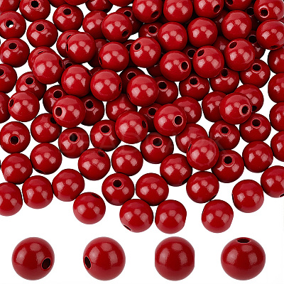 Spray Painted Round Natural Schima Wood Beads WOOD-PA0001-81C-02-1