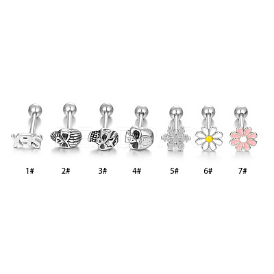 316L Surgical Stainless Steel White Enamel Tongue Rings WGBFDF9-06-1