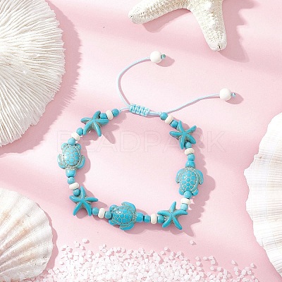 Starfish & Turtle Synthetic Turquoise Beads Braided Bead Bracelets for Women BJEW-JB12130-02-1
