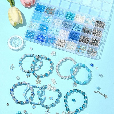 DIY Round Glass & CCB Plastic Beads Bracelets Making Kits DIY-FS0007-56A-1