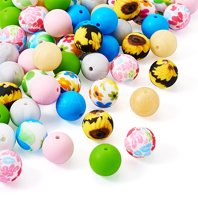 54Pcs 9 Styles Round Food Grade Eco-Friendly Silicone Beads SIL-TA0002-63-1