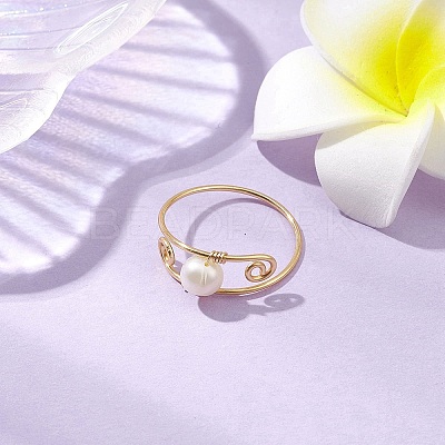 Round Natural Cultured Freshwater Pearl Finger Rings RJEW-JR00746-1