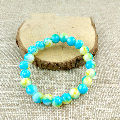 Glass Imitation Natural Agate Round Beaded Stretch Beaded Bracelets WG8D788-08-1