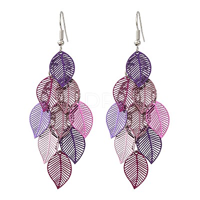 430 Stainless Steel Leaf Dangle Earrings EJEW-A137-08P-01-1