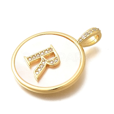 Rack Plating Brass Micro Pave Clear Cubic Zirconia Pendants with Shell KK-M309-42G-R-1