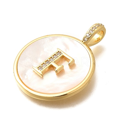Rack Plating Brass Micro Pave Clear Cubic Zirconia Pendants with Shell KK-M309-42G-F-1
