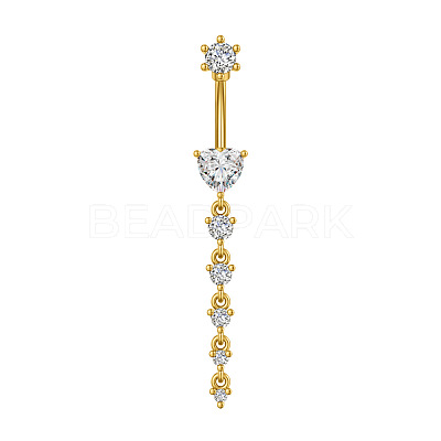304 Stainless Steel Pave Clear Cubic Zirconia Curved Barbell Dangle Belly Rings FS-WG7A03F-12-1