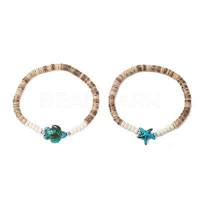 Sea Turtles and Starfish Coconut Beads Bracelets BJEW-JB11882-01-1