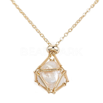 Brass Macrame Pouch Empty Stone Holder for Pendant Necklaces Making NJEW-JN04440-01-1
