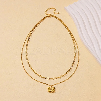 304 Stainless Steel Bowknot Pendant Necklaces NJEW-L182-001G-07-1