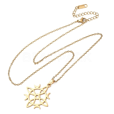 304 Stainless Steel Sun Moon Symbol Cutout Pendant Cable Chain Necklaces for Men Women NJEW-K308-07G-1