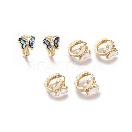 Brass Micro Pave Clear Cubic Zirconia Huggie Hoop Earrings EJEW-I246-01G-1