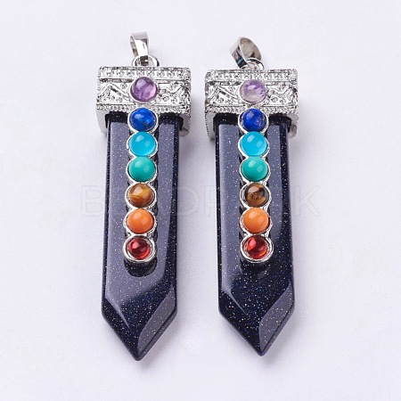 Synthetic Blue Goldstone with Synthetic & Natural Mixed Stone Chakra Big Pendants G-E415-A11-1