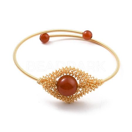 Rhombus with Natural Red Agate Cuff Bangle BJEW-A122-01-1