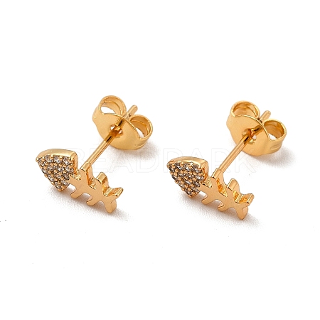 Rack Plating Brass Micro Pave Cubic Zirconia Stud Earrings EJEW-P221-09G-1