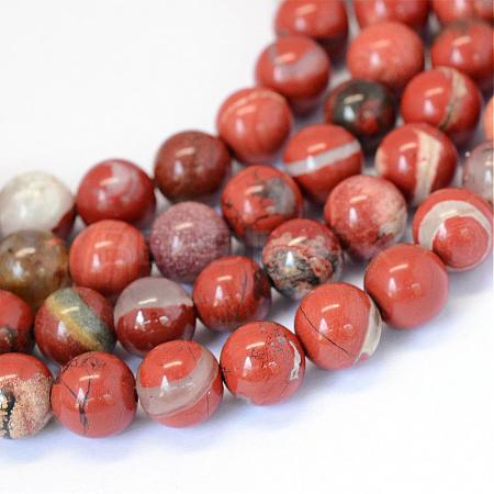 Natural Red Jasper Round Bead Strands G-E334-6mm-27-1