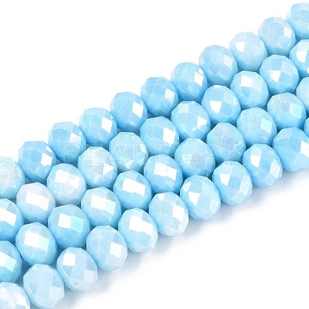 Anti-Tarnish Electroplate Rondelle Glass Beads Strands EGLA-T021-8mm-17-03-1