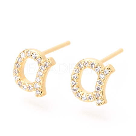 Brass Micro Pave Clear Cubic Zirconia Stud Earrings EJEW-O103-18G-1