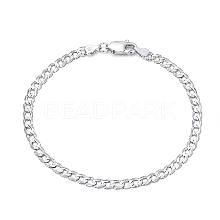 Rhodium Plated 925 Sterling Silver Curb Chain Bracelets BJEW-I314-007D-P-1