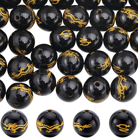 40Pcs Natural Black Onyx(Dyed & Heated) Carved Beads G-SC0002-90-1