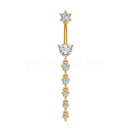 304 Stainless Steel Pave Clear Cubic Zirconia Curved Barbell Dangle Belly Rings FS-WG7A03F-12-1