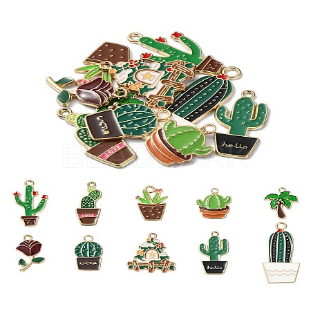 10Pcs 10 Styles Plant Alloy Enamel Pendants ENAM-YW0004-09-1