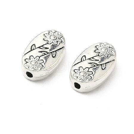 Oval with Flower Tibetan Style Alloy Beads TIBEB-1199-AS-LF-1