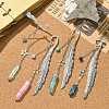 4Pcs 4 Style Electroplated Natural Quartz Crystal Pendant Bookmark with Gemstone Round Bead AJEW-TA00012-2