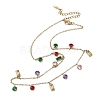 304 Stainless Steel Pave Colorful Cubic Zirconia Flat Round Rectangle Pendant Bib Necklaces NJEW-C114-03G-4