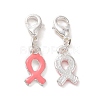 October Breast Cancer Pink Awareness Ribbon Alloy Enamel Pendants ENAM-H049-1-3