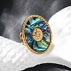 Oval 304 Stainless Steel & Paua Shell & Rhinestone Cuff Rings for Women RJEW-G346-06G-02-2