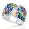 Ethnic Style Brass Micro Pave Cubic Zirconia and Enamel Finger Rings FS-WG810B2-05-3