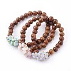 Round Natural Wood Beads Stretch Bracelets Sets BJEW-JB06000-2