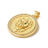 Flat Round with Lion Rack Plating Brass Micro Pave Clear Cubic Zirconia Pendants KK-K377-55G-2