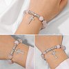 Natural Rose Quartz Round Beaded Stretch Bracelets PW-WG20452-01-2