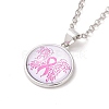 Glass Flat Round Pendant Necklace with Brass Chain NJEW-A003-01F-2