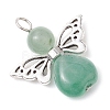 Natural Green Aventurine/Lapis Lazuli/Rose Quartz/Tiger Eye/Blue Spot Jasper/Synthetic Turquoise Heart Angel Pendants X-PALLOY-JF03186-01-4